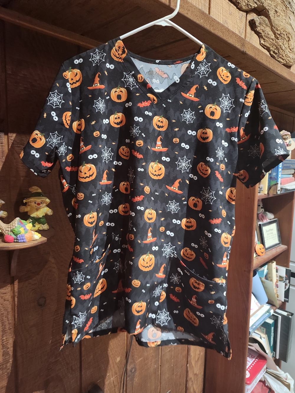 Halloween Pumpkin Patterned Scrub Top